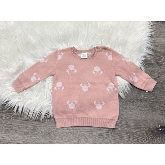 Disney Baby Girls Minnie Mouse Pattern Cotton Blend Lightweight Sweater Pink 12M - Picture 1 of 3
